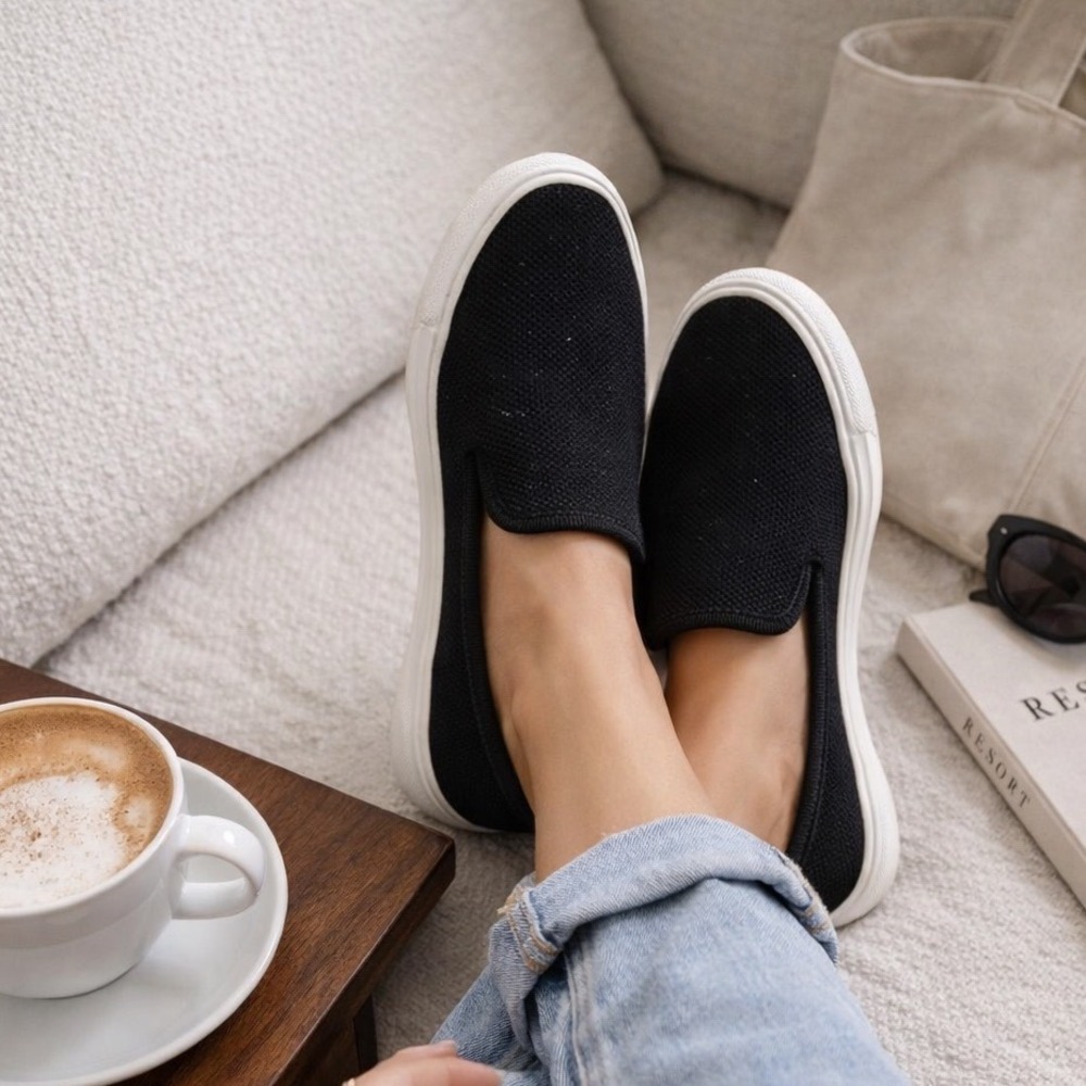 Steven New York‎ Kelsey Slip On Sneakers Black Knit Minimalist Travel Comfort 6